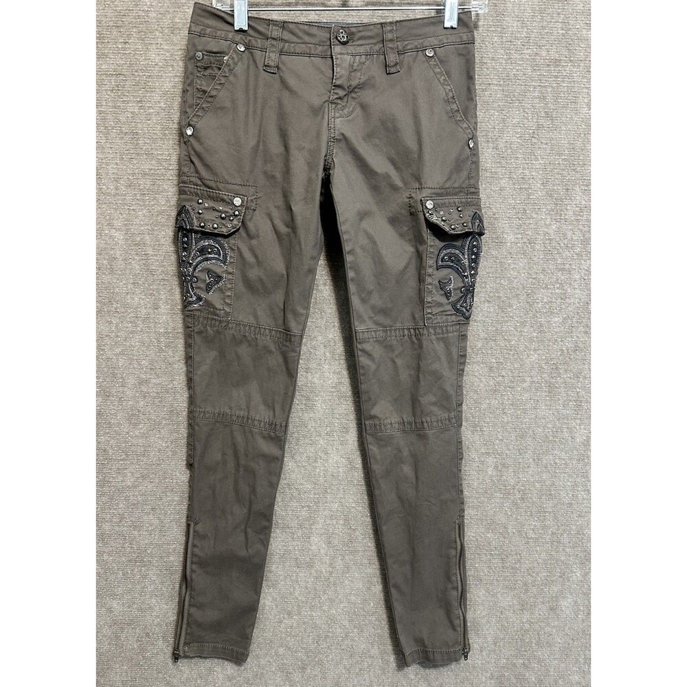 Miss Me Cargo Pants Taupe Gray Sz 25 Embellished  Zip Ankle Skinny CP1263 Rock